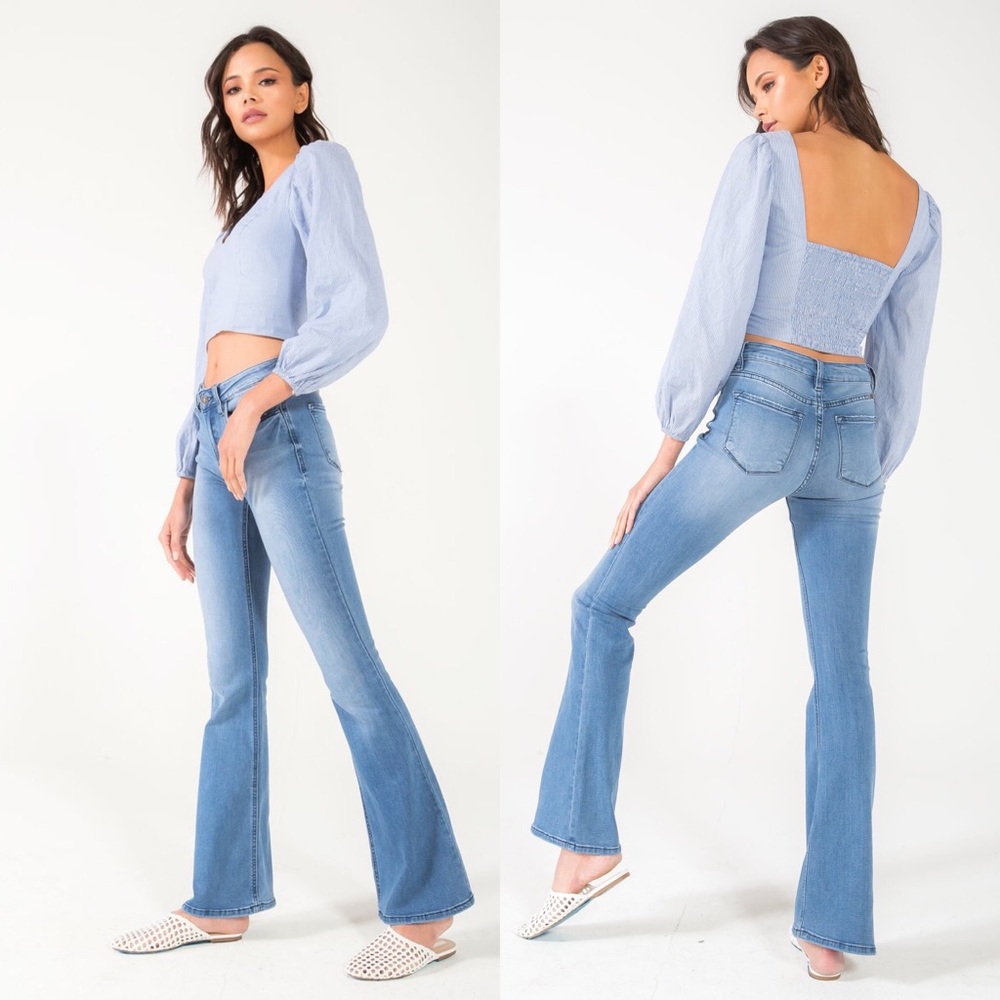Kancan Kimmy-Noma Mid Rise Bootcut Distressed Jean